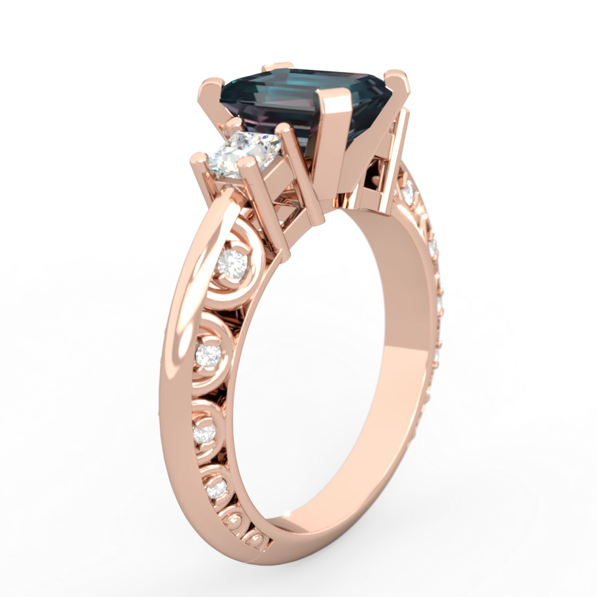 Alexandrite Art Deco Diamond 8X6 Emerald-Cut Engagement 14K Rose Gold ring R20018EM