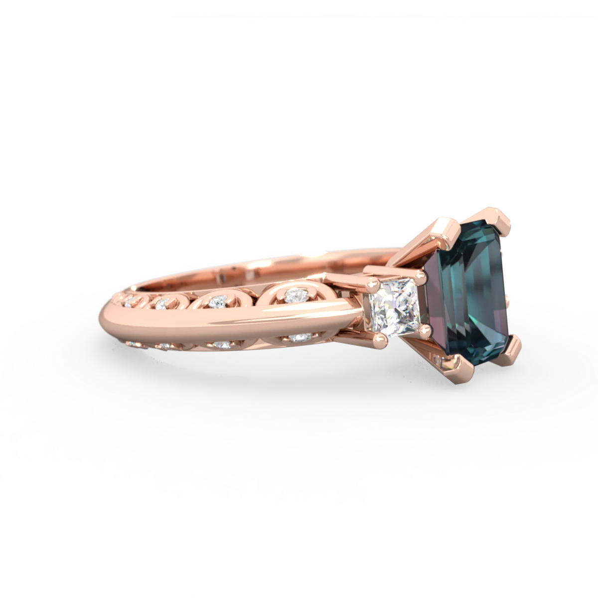 Alexandrite Art Deco Diamond 8X6 Emerald-Cut Engagement 14K Rose Gold ring R20018EM