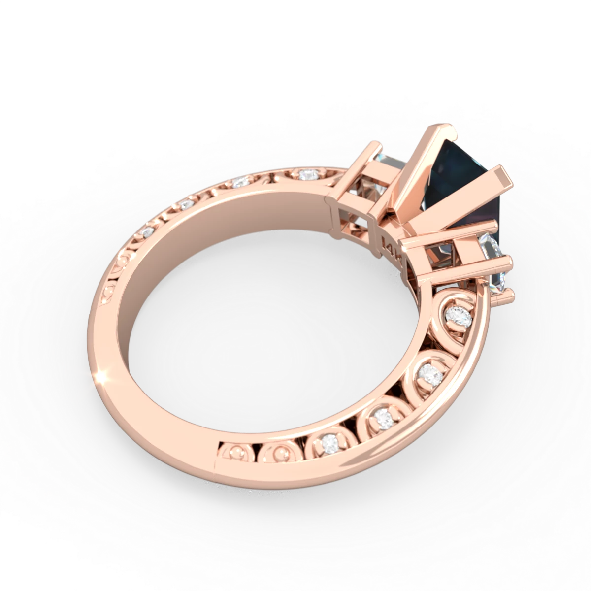 Alexandrite Art Deco Diamond 8X6 Emerald-Cut Engagement 14K Rose Gold ring R20018EM