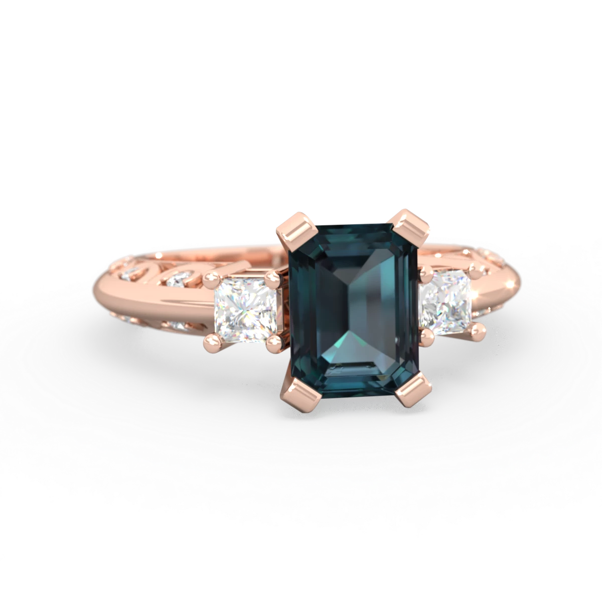 Alexandrite Art Deco Diamond 8X6 Emerald-Cut Engagement 14K Rose Gold ring R20018EM