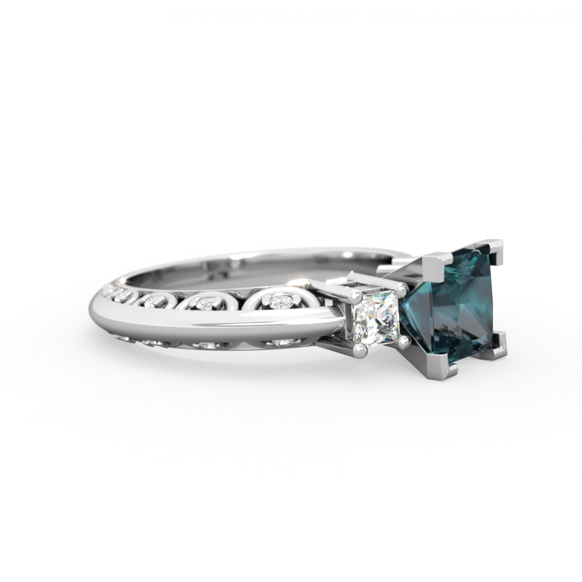 Alexandrite Art Deco Diamond Engagement 6Mm Princess 14K White Gold ring R2001