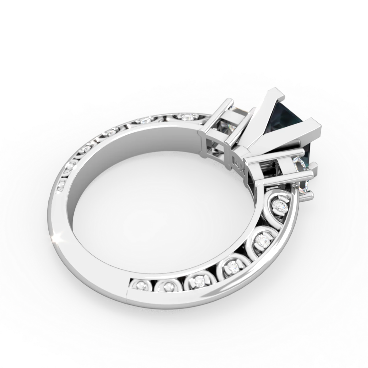 Alexandrite Art Deco Diamond Engagement 6Mm Princess 14K White Gold ring R2001