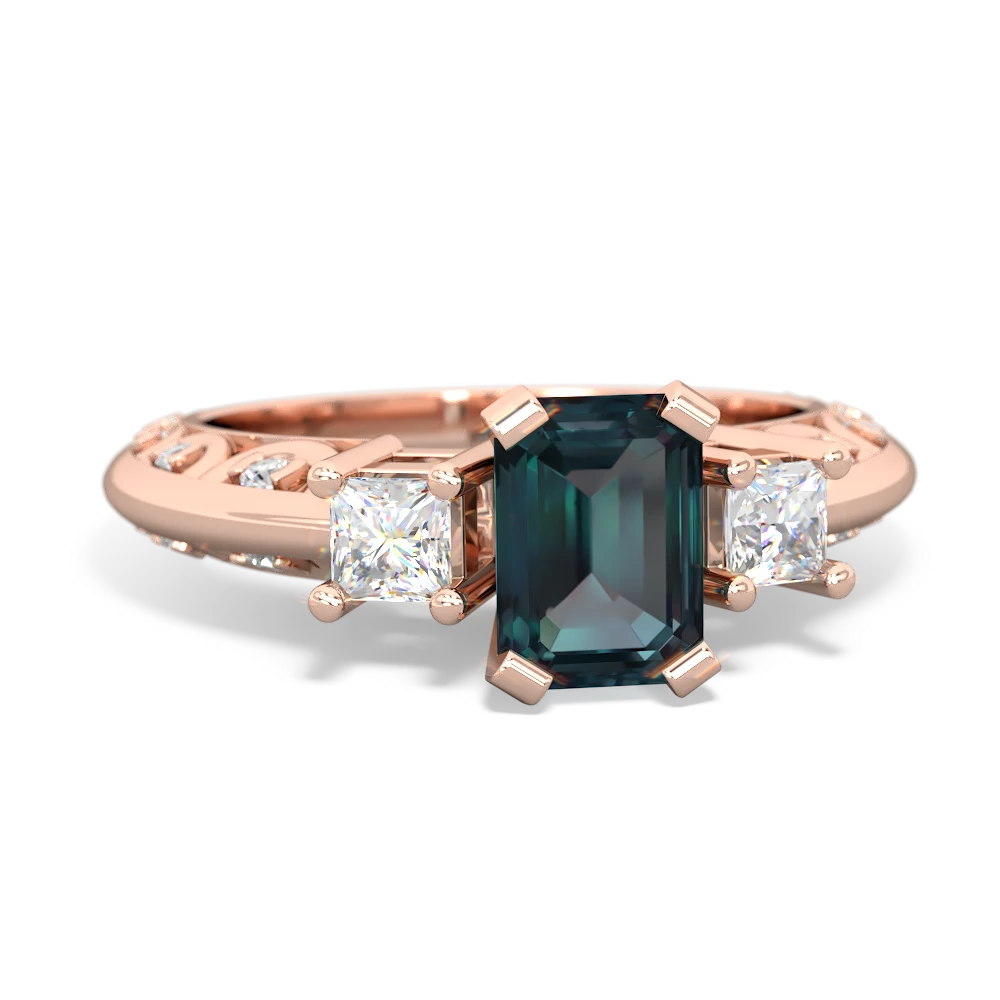 Alexandrite Art Deco Diamond 7X5 Emerald-Cut Engagement 14K Rose Gold ring R20017EM