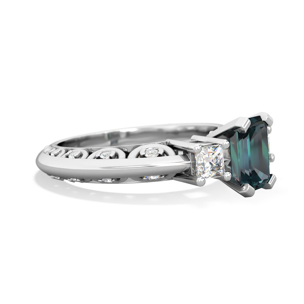 Alexandrite Art Deco Diamond 7X5 Emerald-Cut Engagement 14K White Gold ring R20017EM