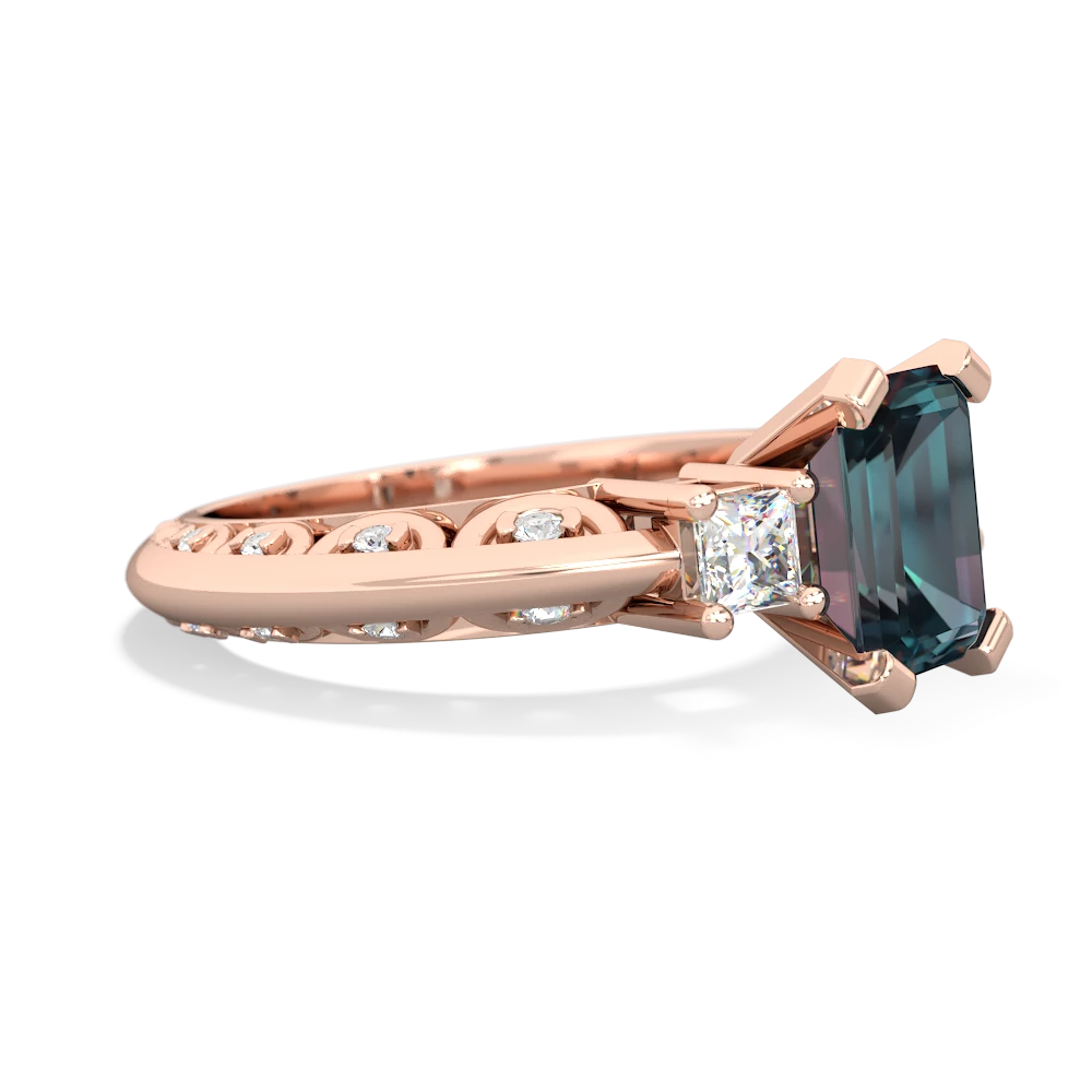 Alexandrite Art Deco Diamond 8X6 Emerald-Cut Engagement 14K Rose Gold ring R20018EM