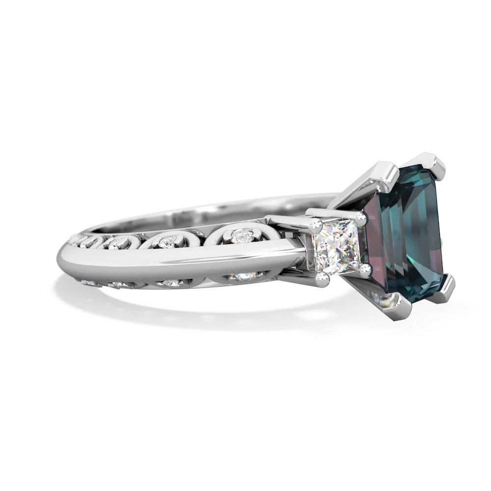 Alexandrite Art Deco Diamond 8X6 Emerald-Cut Engagement 14K White Gold ring R20018EM