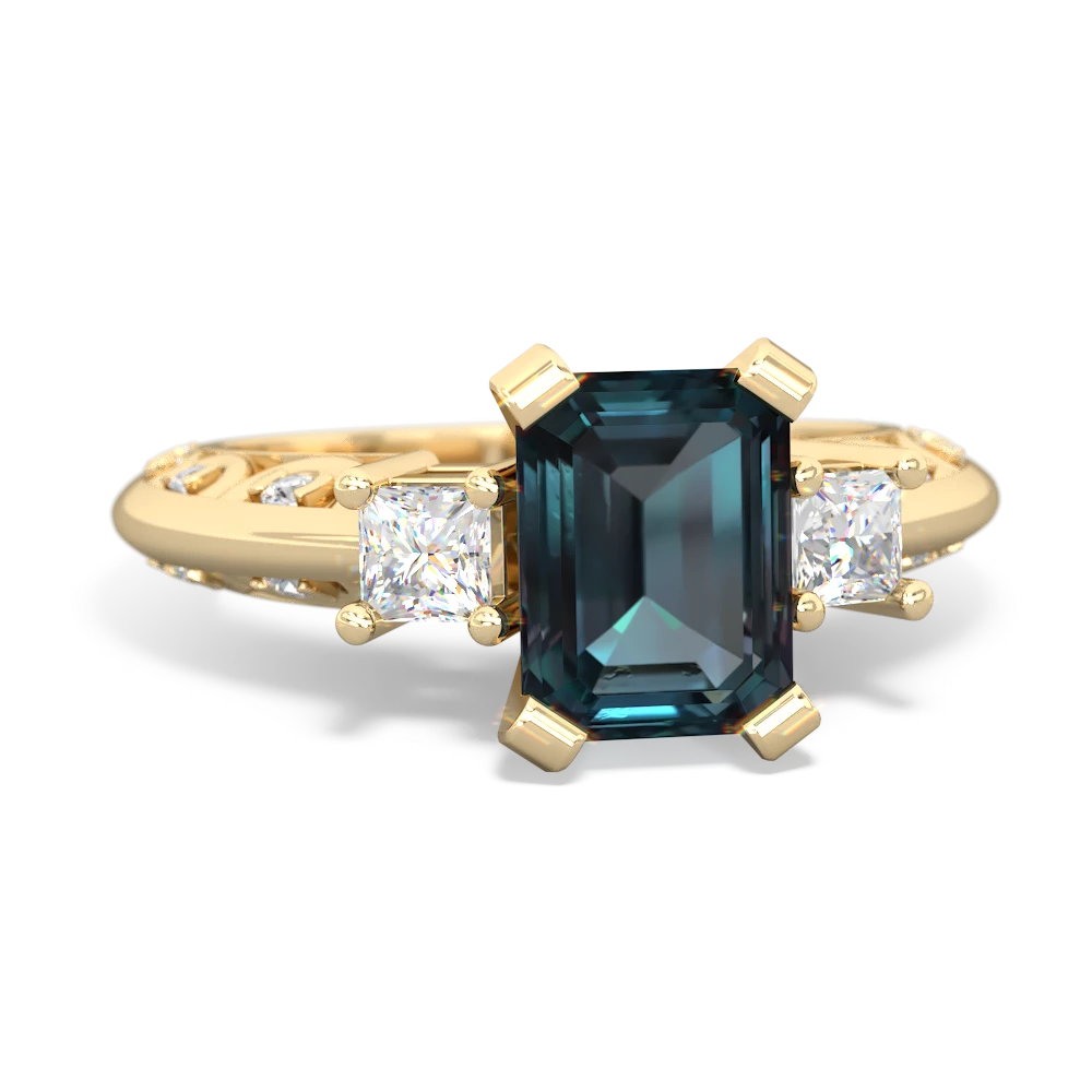 Alexandrite Art Deco Diamond 8X6 Emerald-Cut Engagement 14K Yellow Gold ring R20018EM