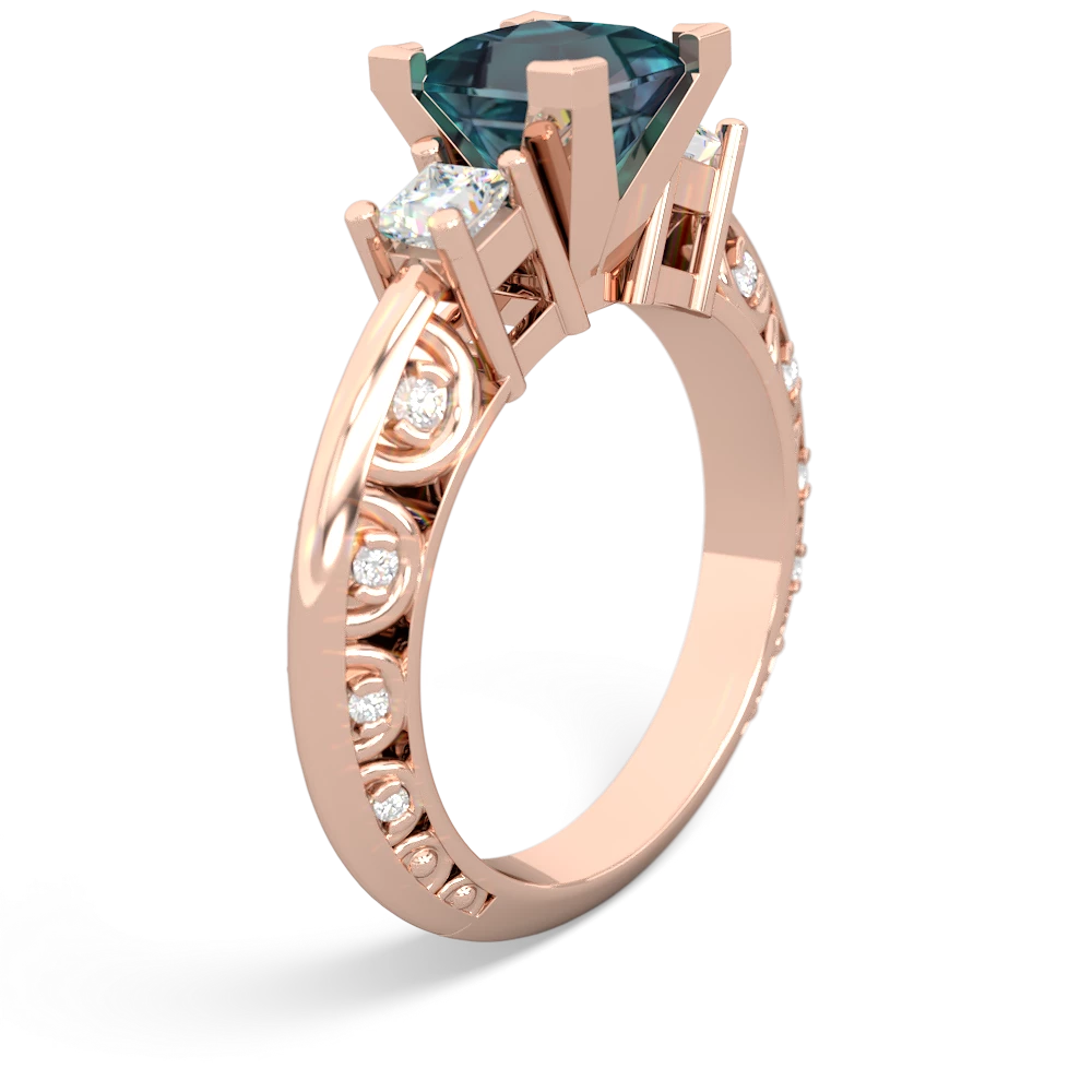 Alexandrite Art Deco Diamond Engagement 6Mm Princess 14K Rose Gold ring R2001