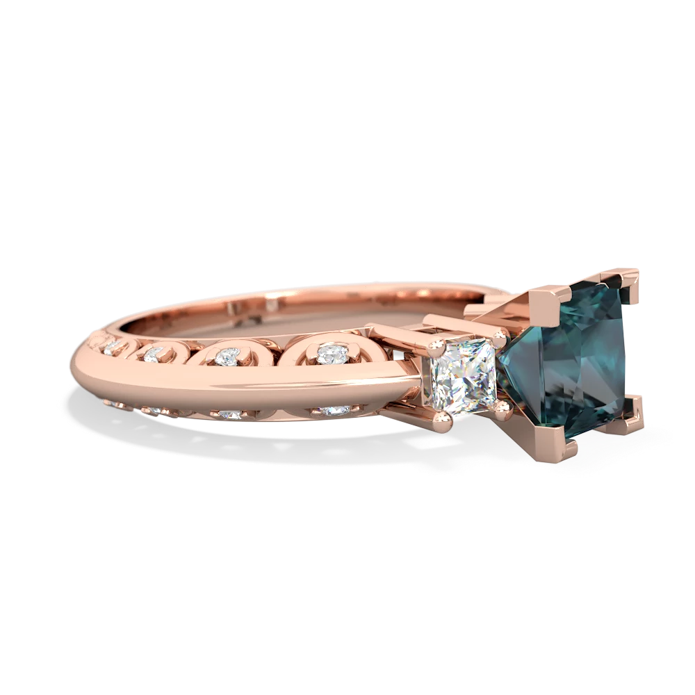 Alexandrite Art Deco Diamond Engagement 6Mm Princess 14K Rose Gold ring R2001