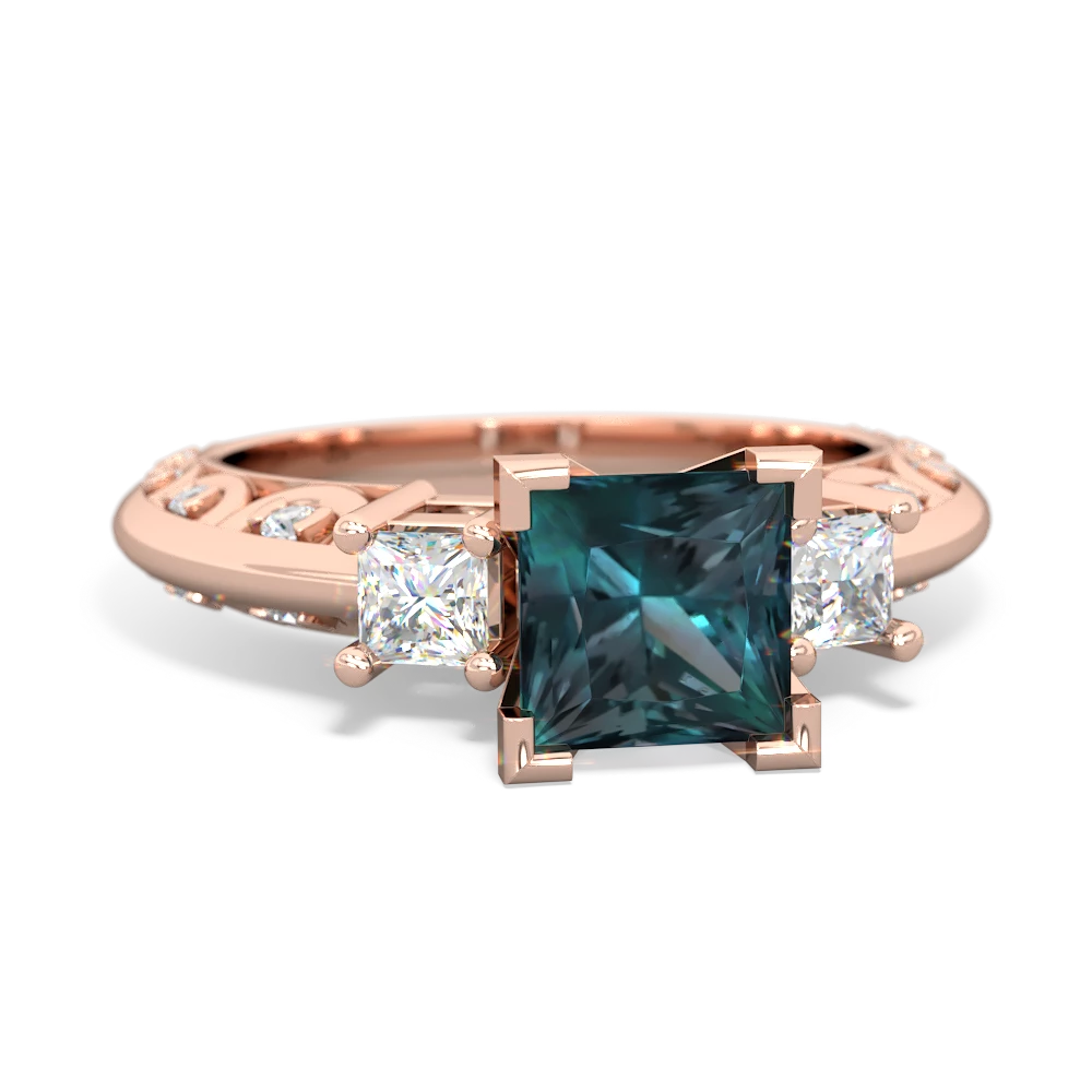 Alexandrite Art Deco Diamond Engagement 6Mm Princess 14K Rose Gold ring R2001