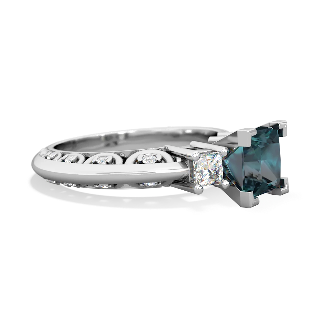 Alexandrite Art Deco Diamond Engagement 6Mm Princess 14K White Gold ring R2001