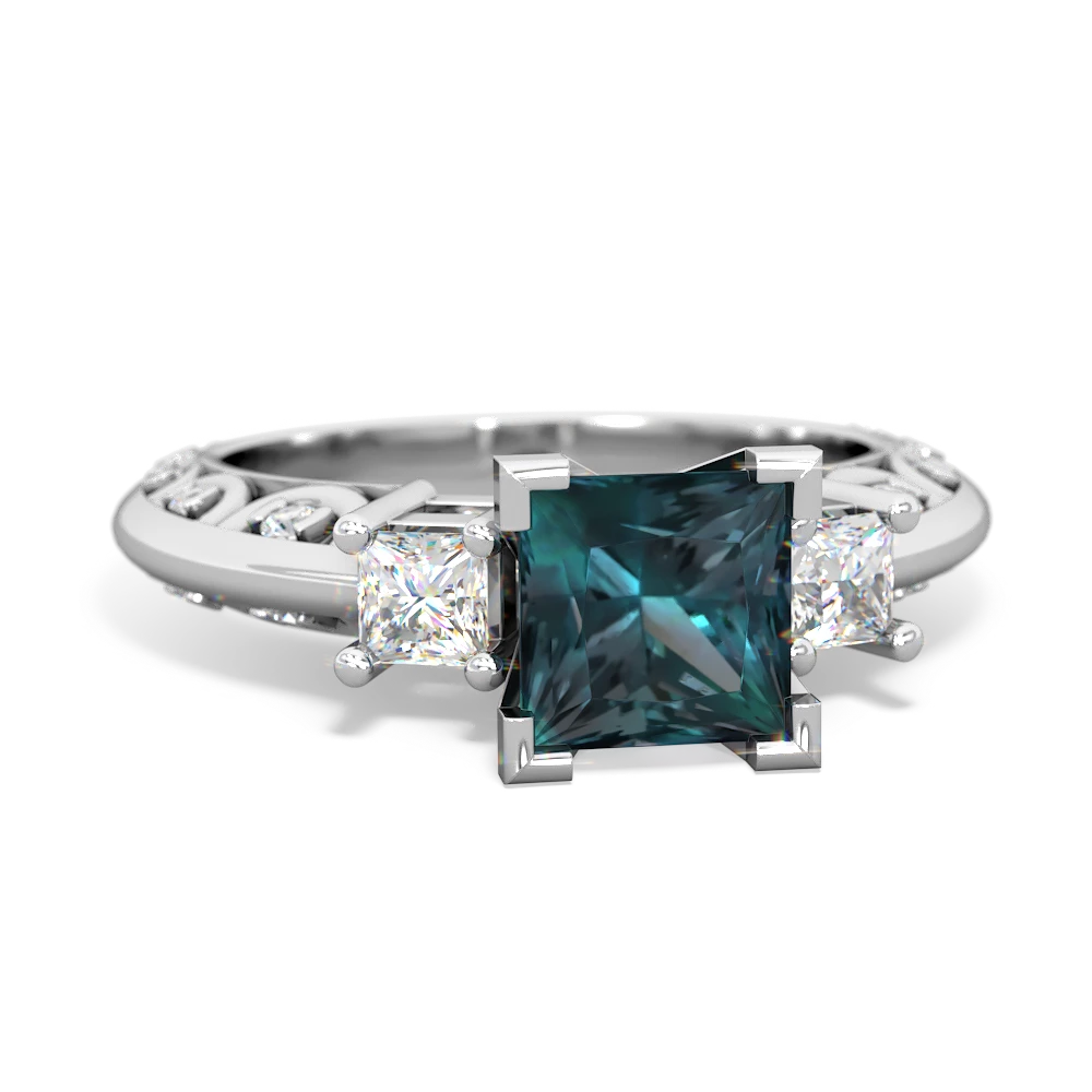 Alexandrite Art Deco Diamond Engagement 6Mm Princess 14K White Gold ring R2001