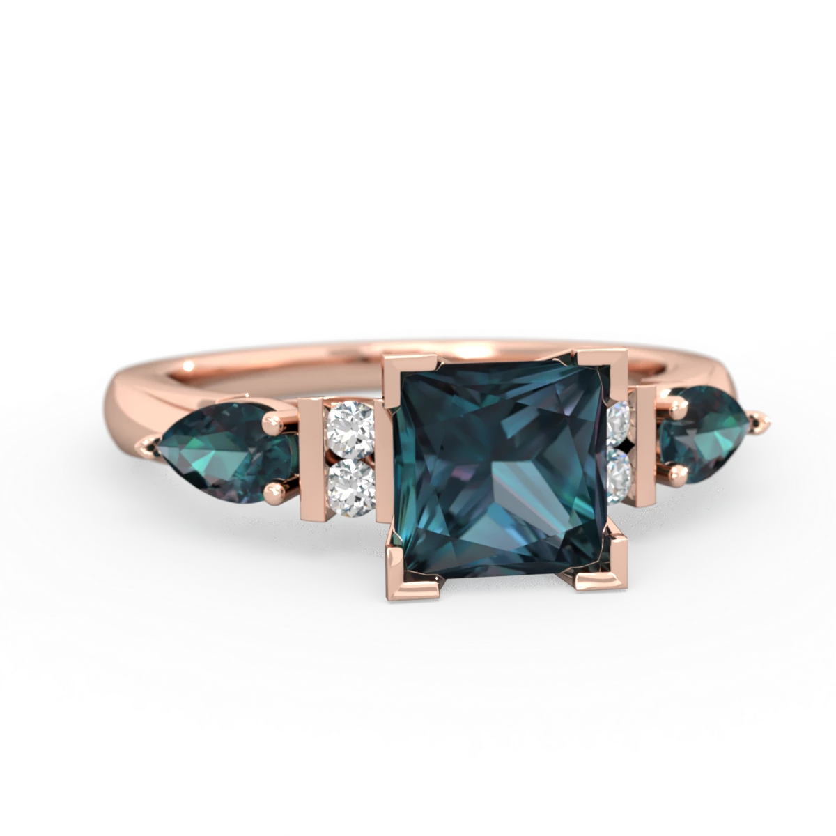 Alexandrite 6Mm Princess Eternal Embrace Engagement 14K Rose Gold ring C2002