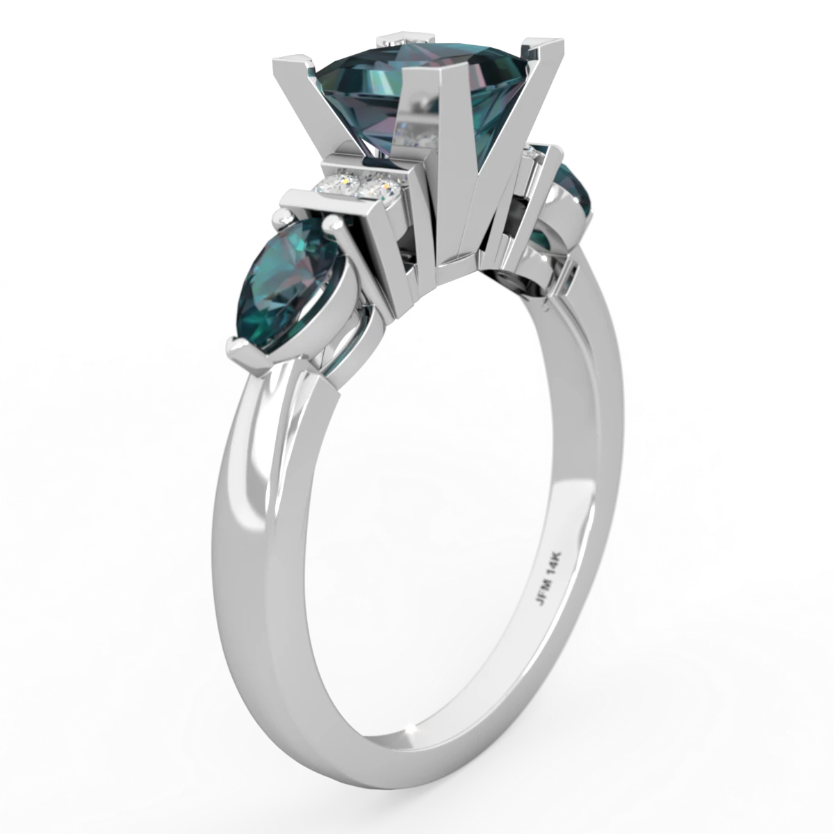Alexandrite 6Mm Princess Eternal Embrace Engagement 14K White Gold ring C2002