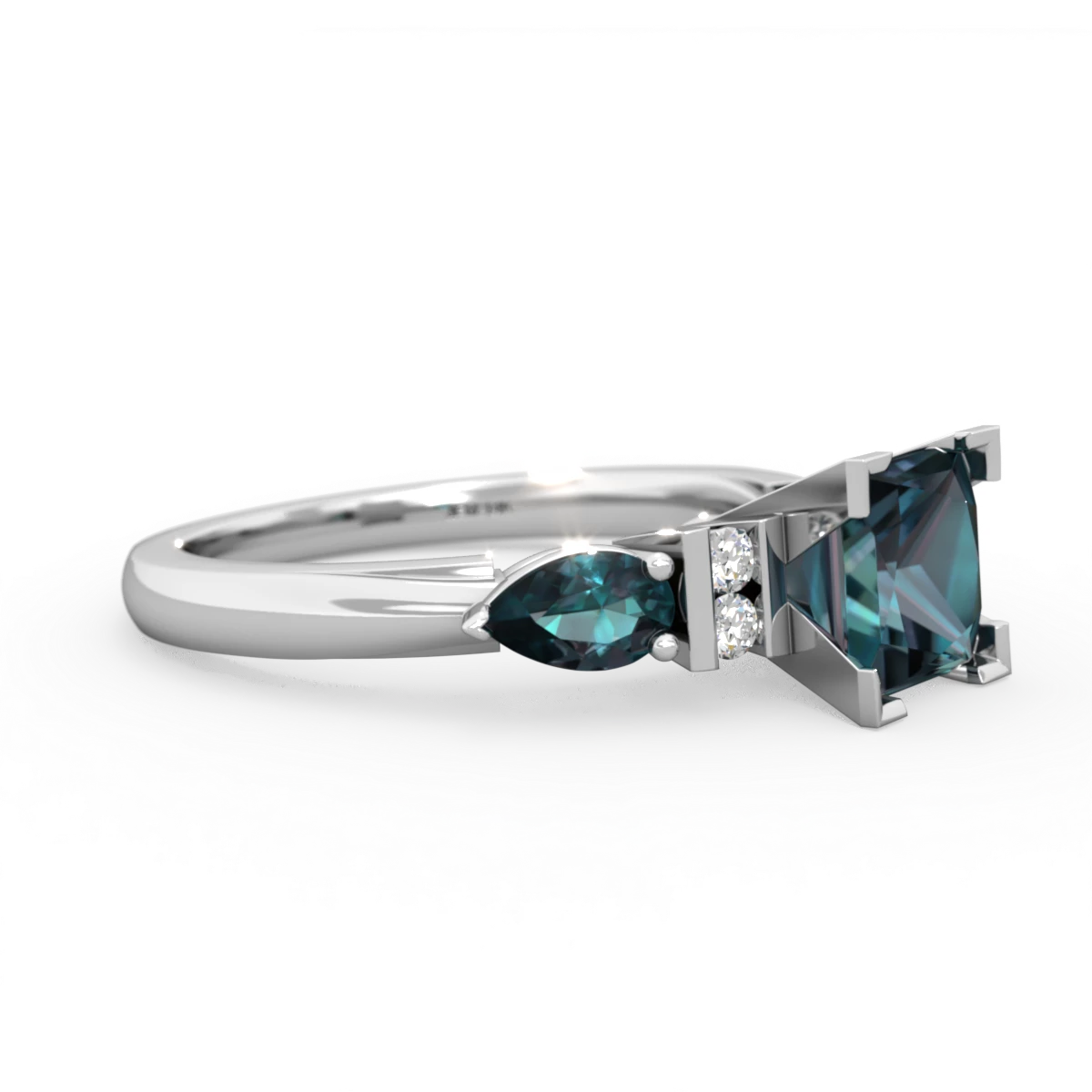 Alexandrite 6Mm Princess Eternal Embrace Engagement 14K White Gold ring C2002