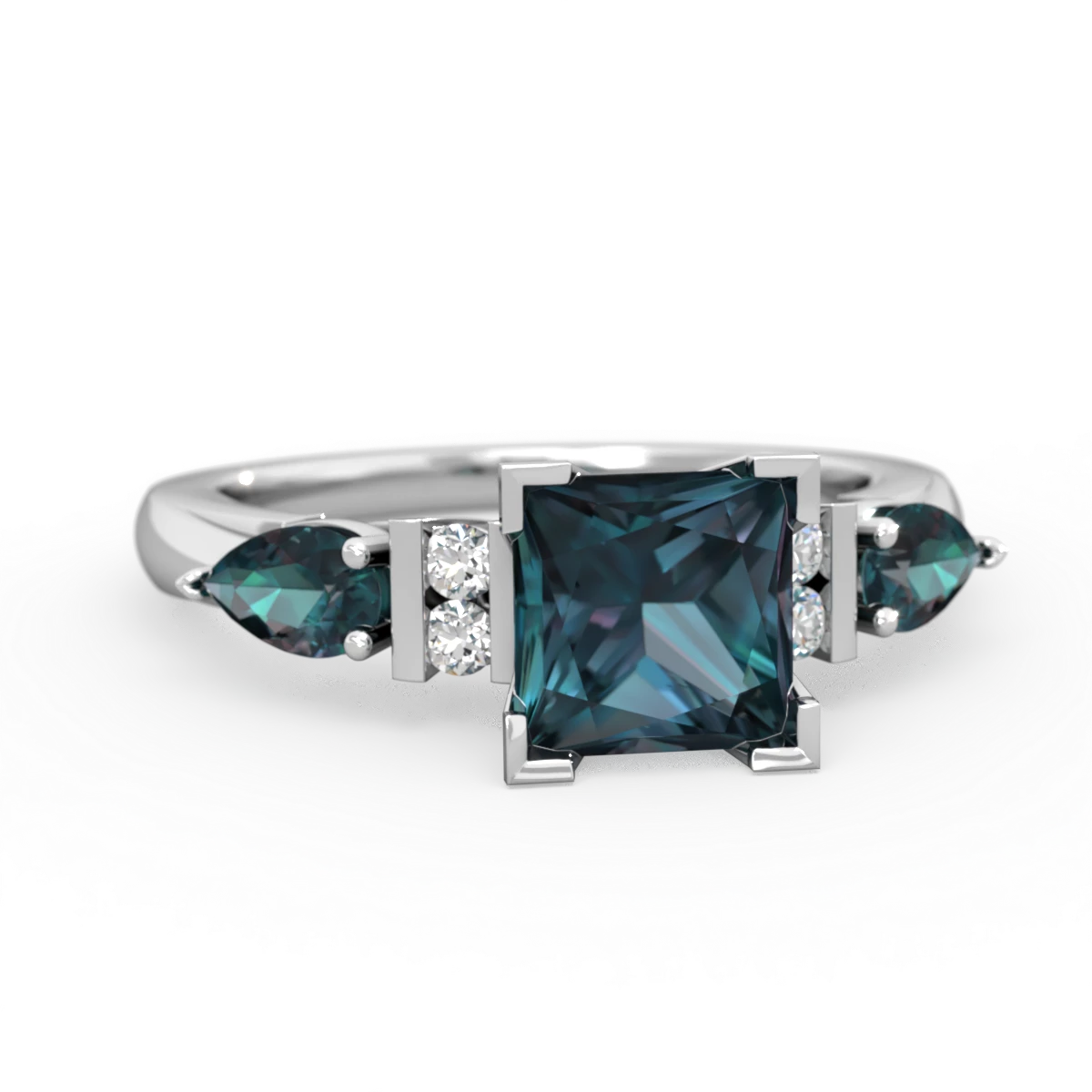 Alexandrite 6Mm Princess Eternal Embrace Engagement 14K White Gold ring C2002