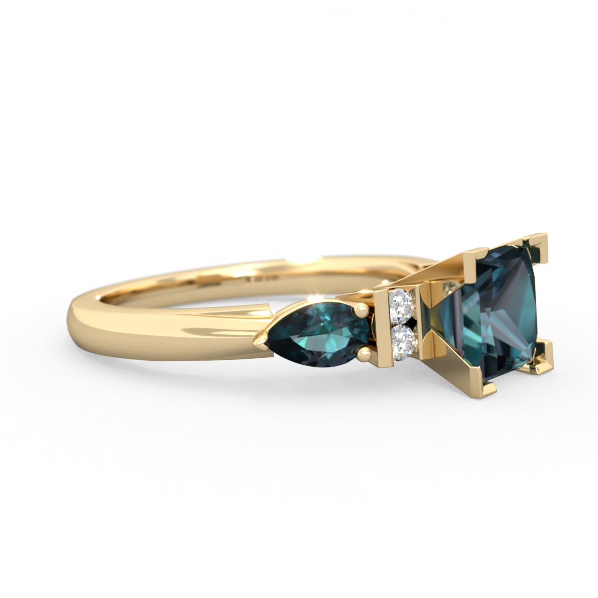 Alexandrite 6Mm Princess Eternal Embrace Engagement 14K Yellow Gold ring C2002