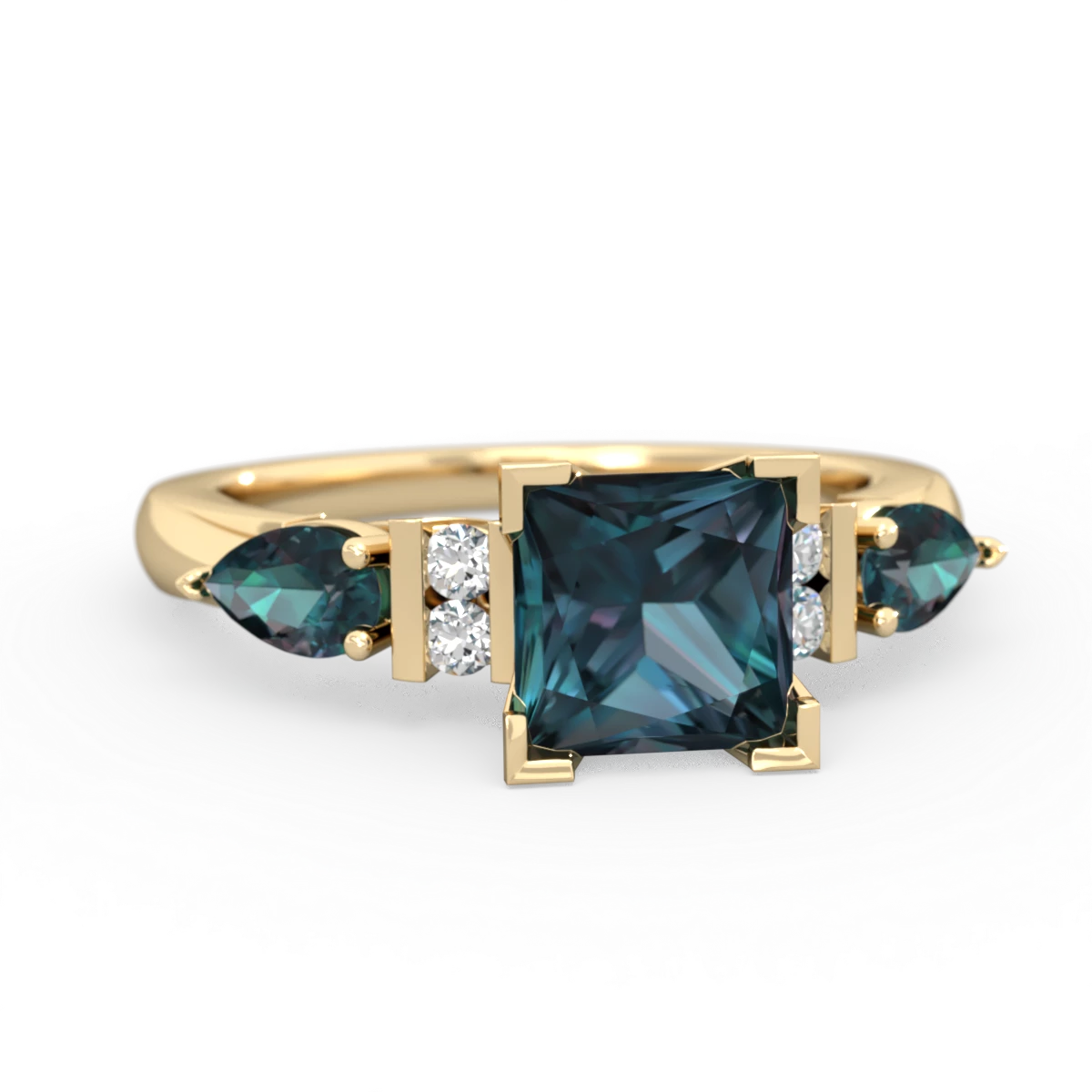 Alexandrite 6Mm Princess Eternal Embrace Engagement 14K Yellow Gold ring C2002