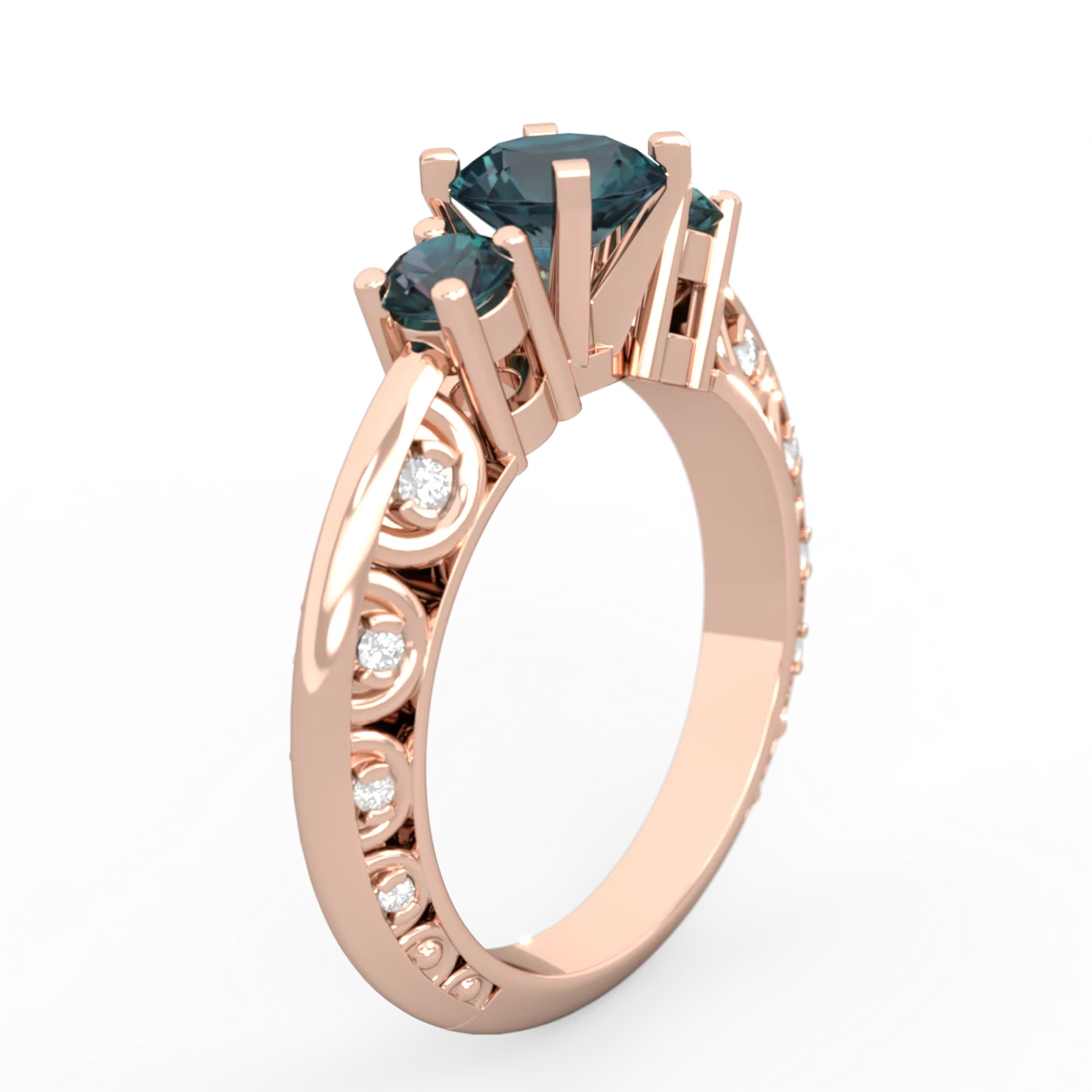 Alexandrite Art Deco Eternal Embrace Engagement 14K Rose Gold ring C2003