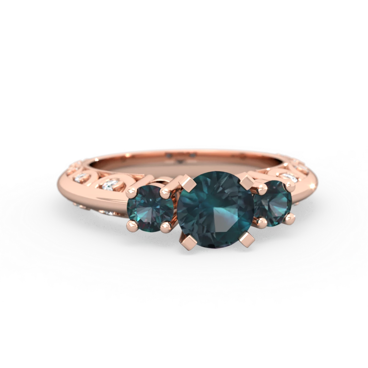 Alexandrite Art Deco Eternal Embrace Engagement 14K Rose Gold ring C2003