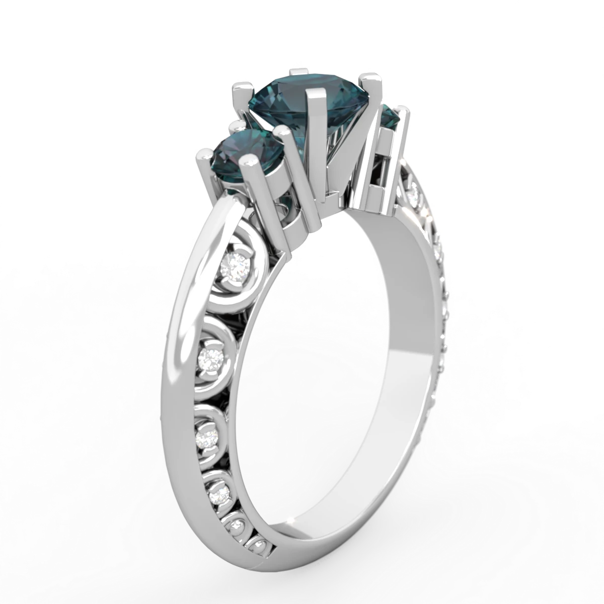 Alexandrite Art Deco Eternal Embrace Engagement 14K White Gold ring C2003