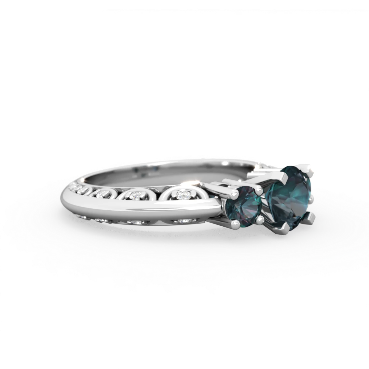 Alexandrite Art Deco Eternal Embrace Engagement 14K White Gold ring C2003