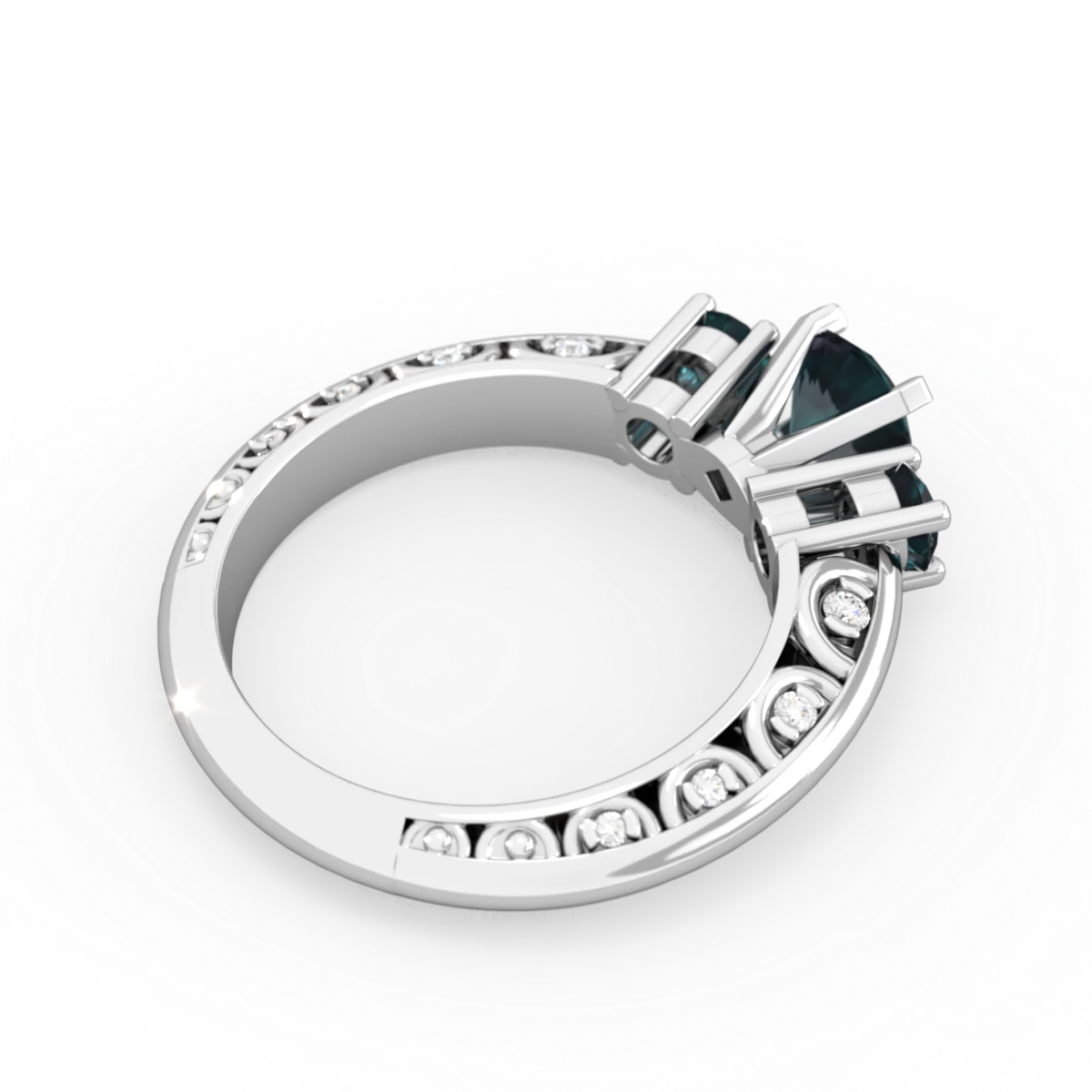 Alexandrite Art Deco Eternal Embrace Engagement 14K White Gold ring C2003