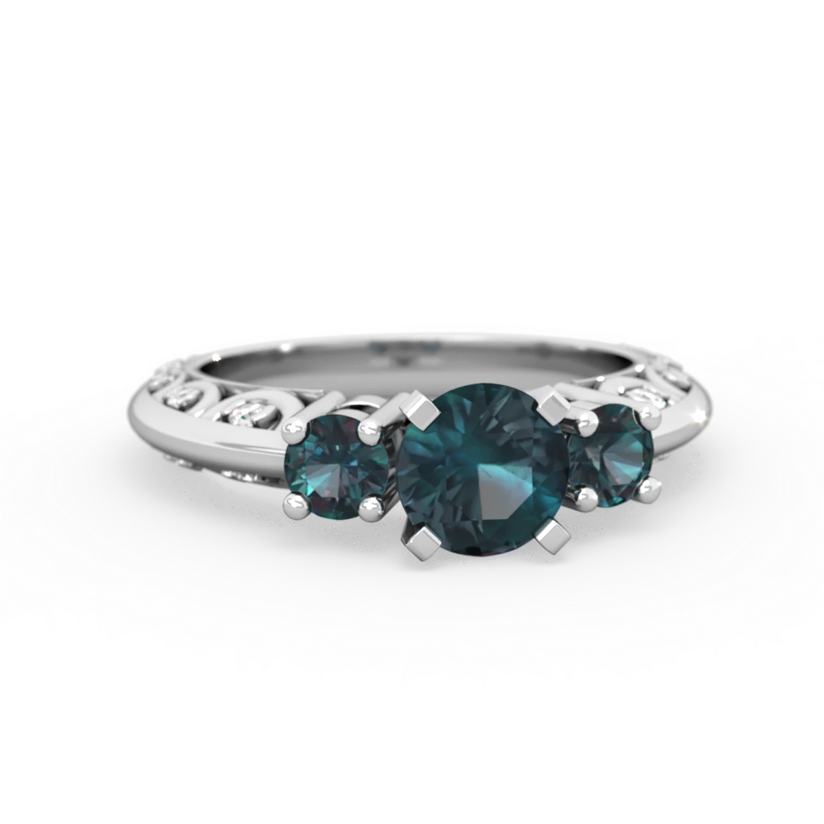 Alexandrite Art Deco Eternal Embrace Engagement 14K White Gold ring C2003