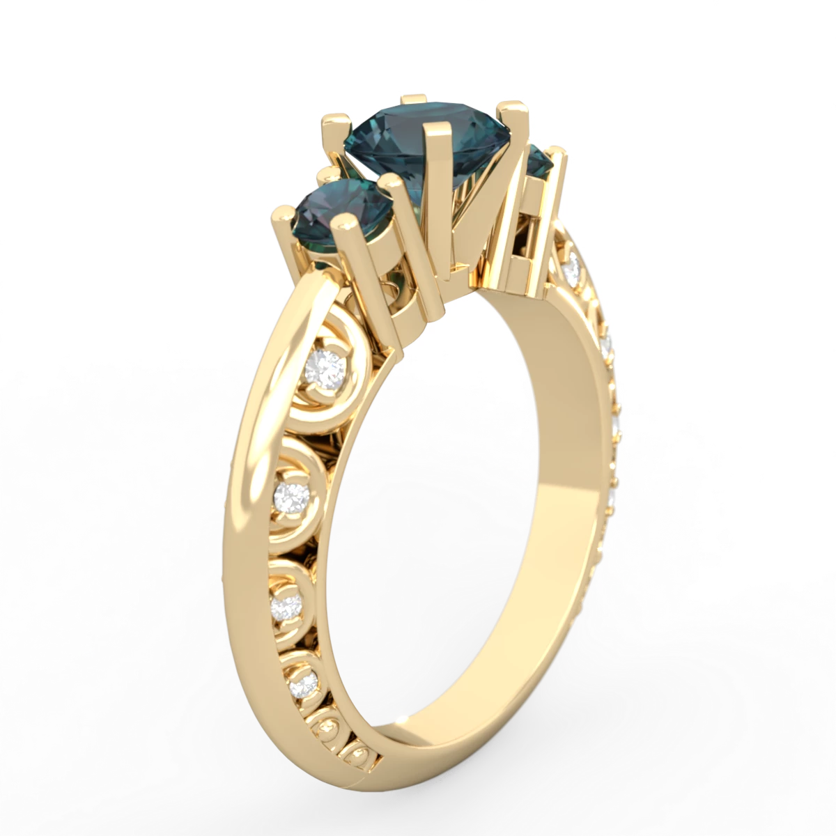 Alexandrite Art Deco Eternal Embrace Engagement 14K Yellow Gold ring C2003