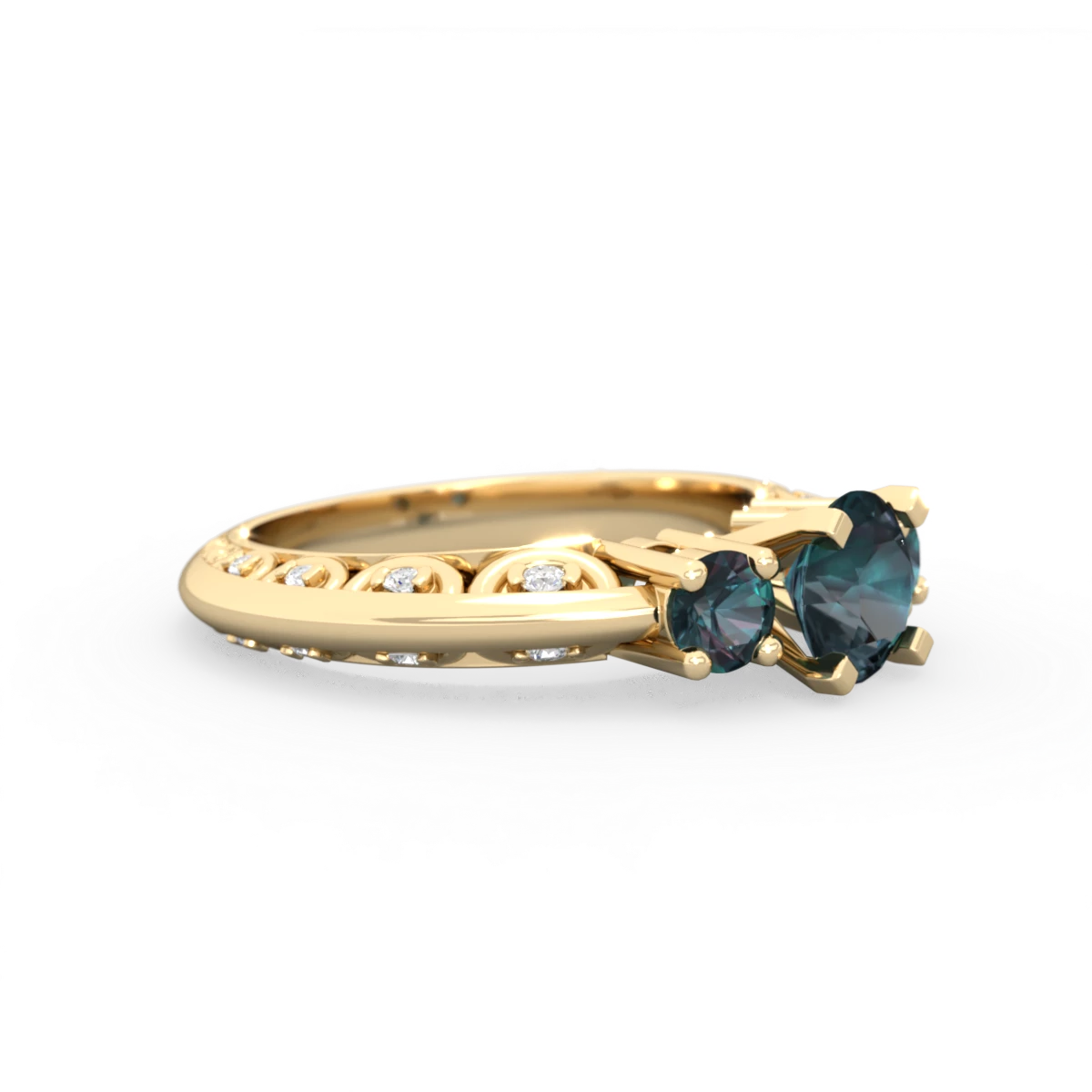 Alexandrite Art Deco Eternal Embrace Engagement 14K Yellow Gold ring C2003