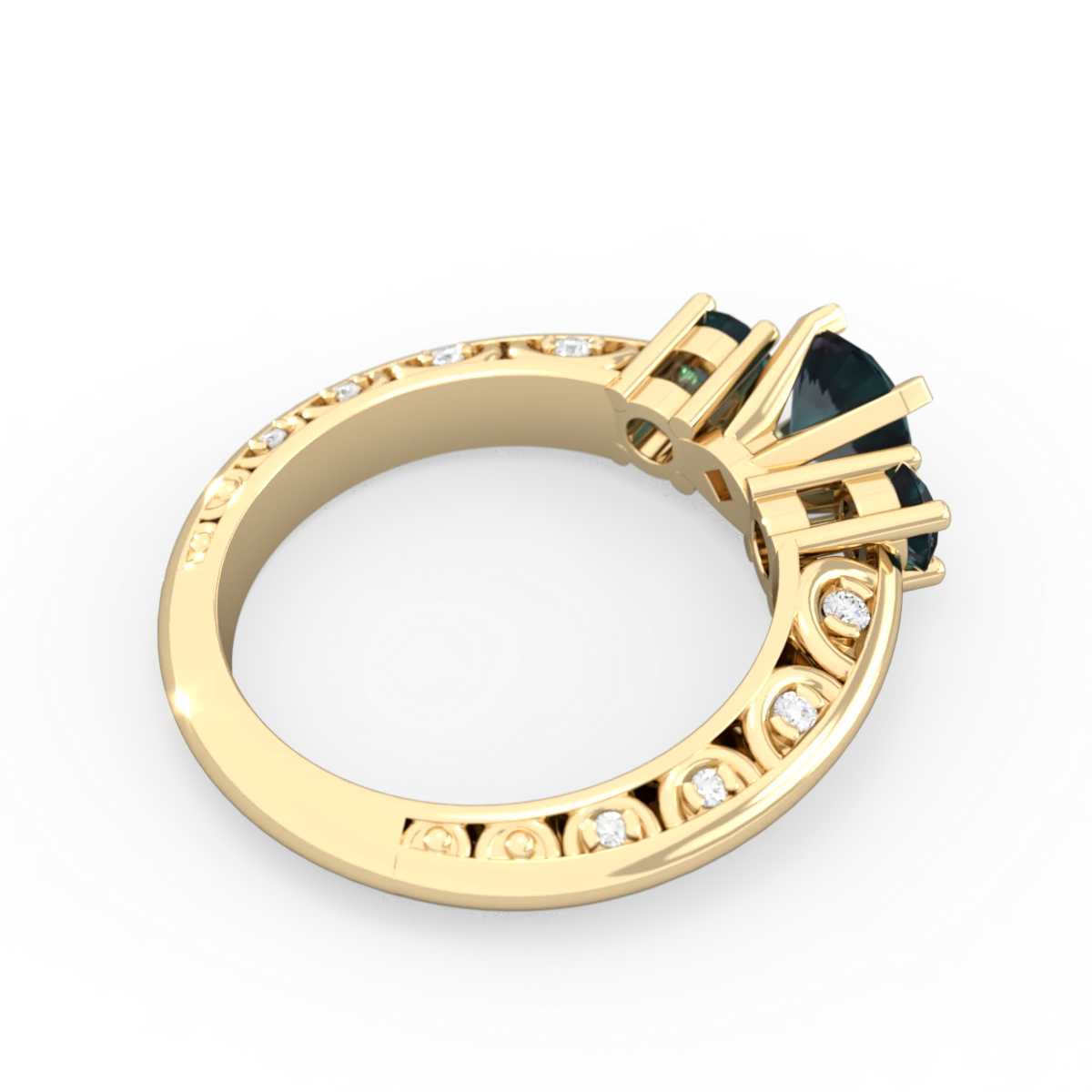 Alexandrite Art Deco Eternal Embrace Engagement 14K Yellow Gold ring C2003