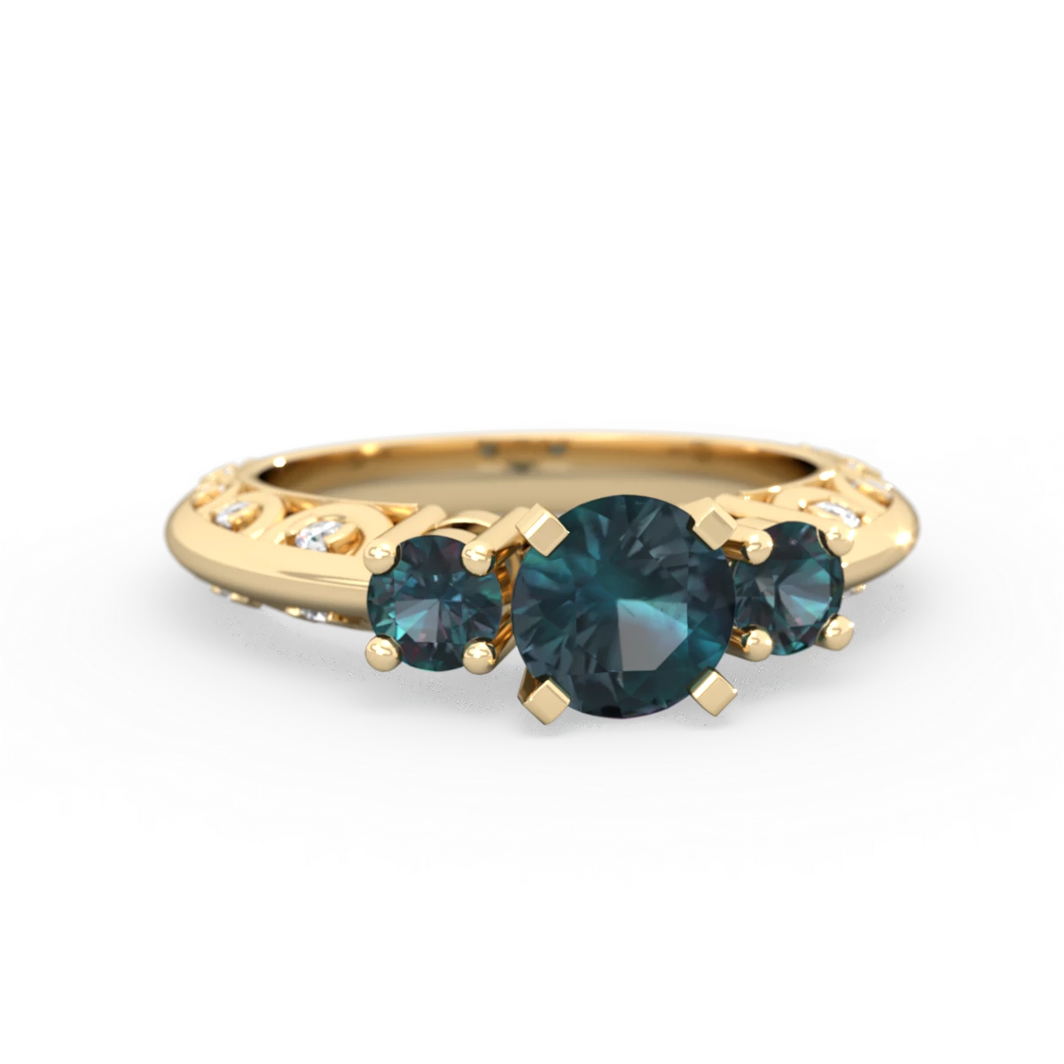 Alexandrite Art Deco Eternal Embrace Engagement 14K Yellow Gold ring C2003