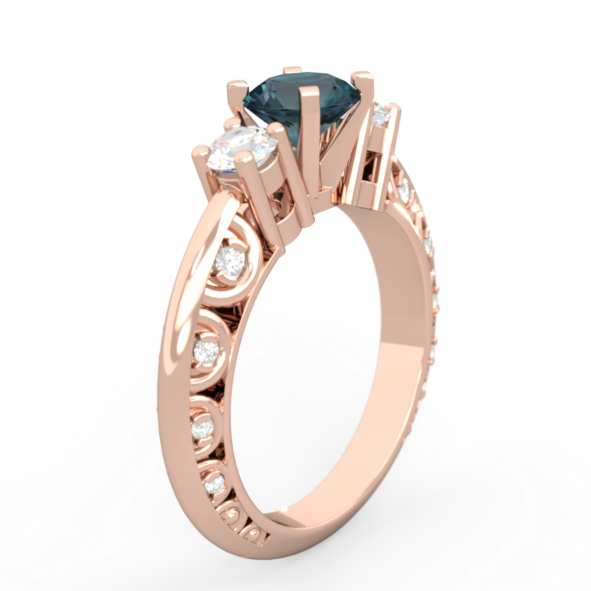 Alexandrite Art Deco Diamond 6Mm Round Engagment 14K Rose Gold ring R2003