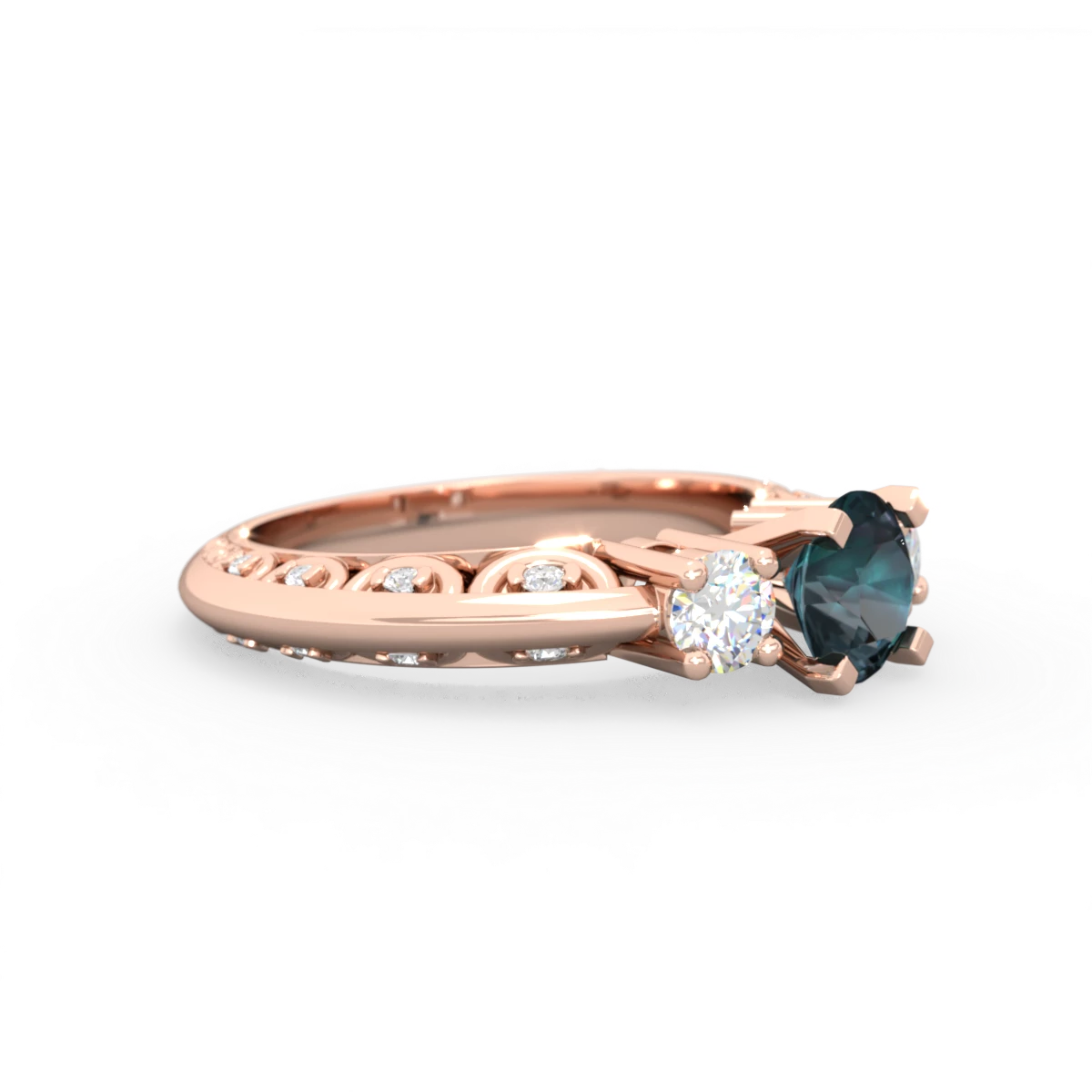 Alexandrite Art Deco Diamond 6Mm Round Engagment 14K Rose Gold ring R2003