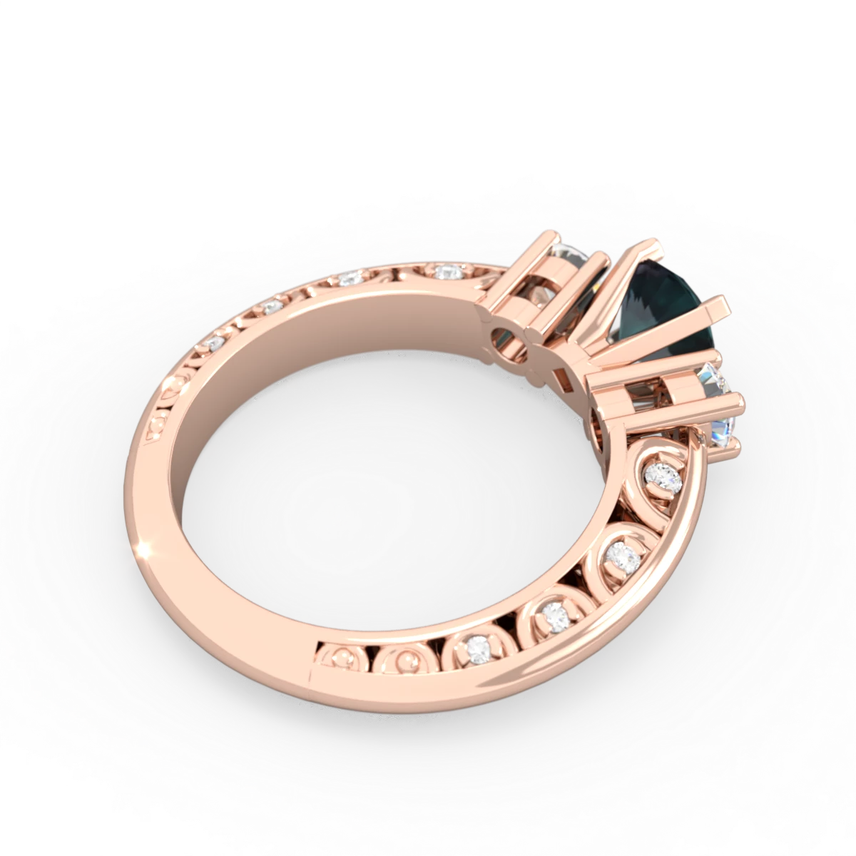 Alexandrite Art Deco Diamond 6Mm Round Engagment 14K Rose Gold ring R2003