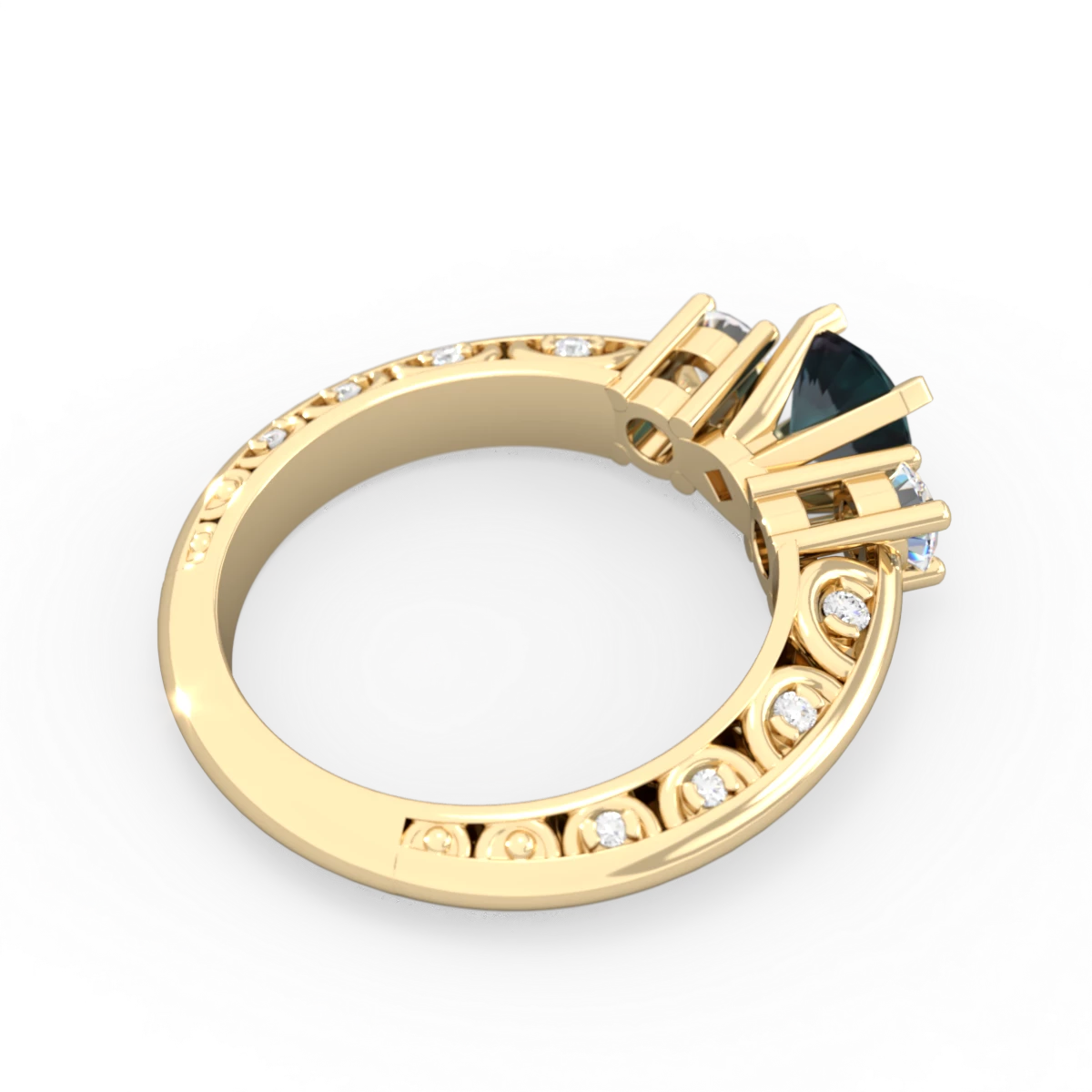 Alexandrite Art Deco Diamond 6Mm Round Engagment 14K Yellow Gold ring R2003