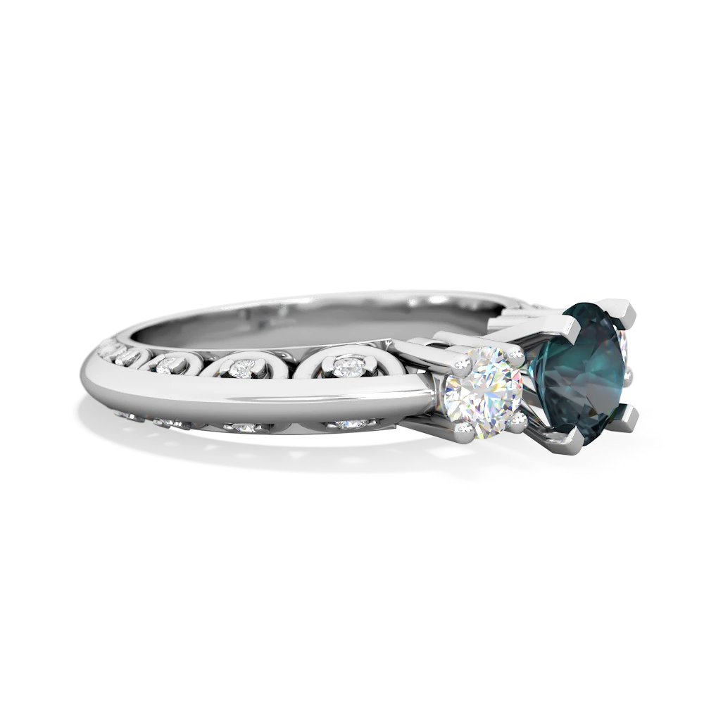 Alexandrite Art Deco Diamond 6Mm Round Engagment 14K White Gold ring R2003