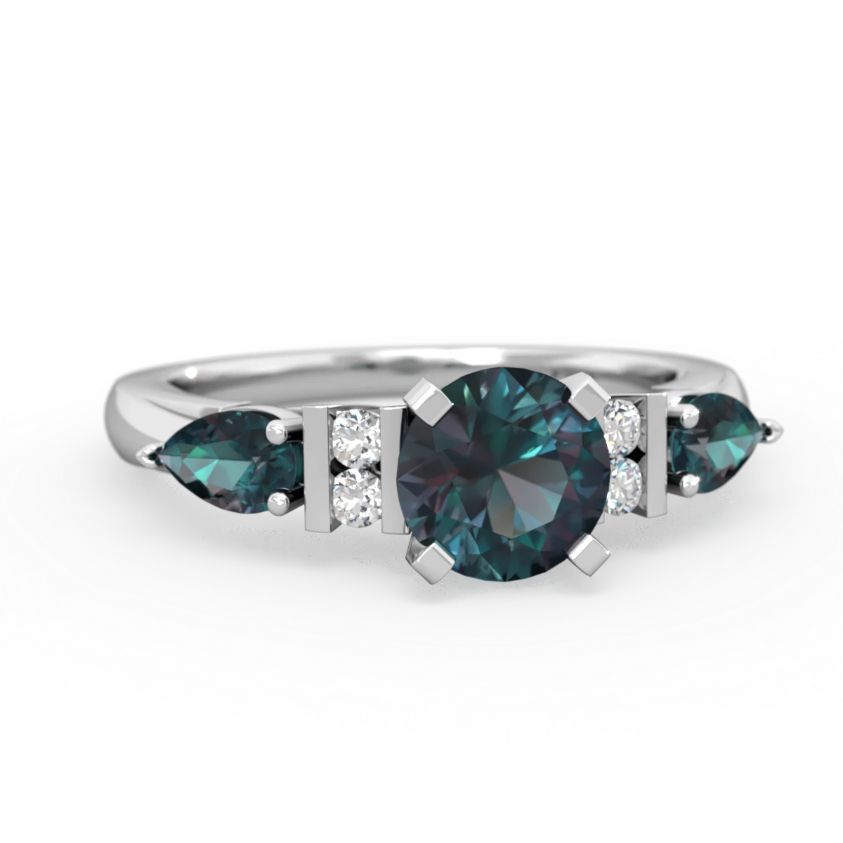 Alexandrite 6Mm Round Eternal Embrace Engagement 14K White Gold ring R2005