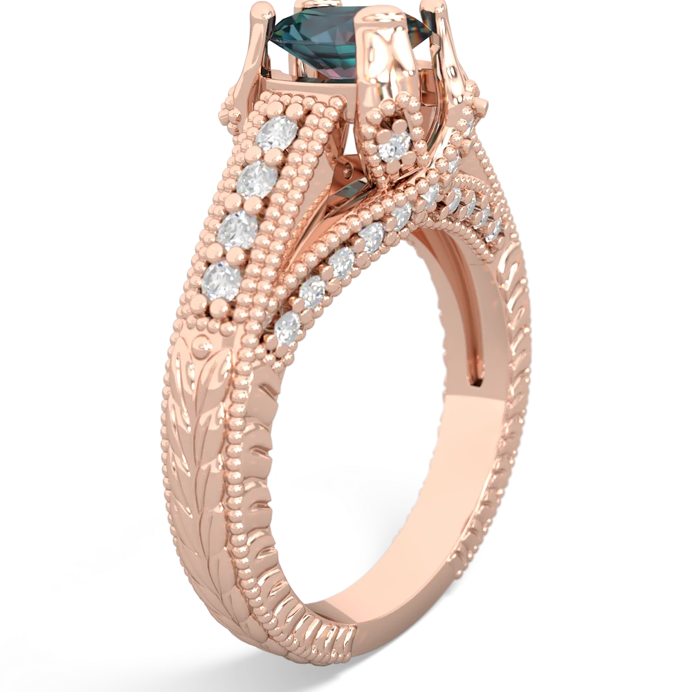 Alexandrite Antique Style Milgrain Diamond 14K Rose Gold ring R2028