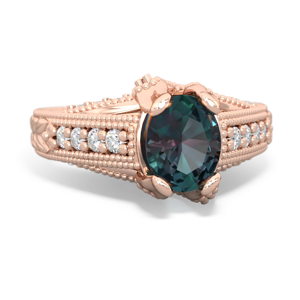 Alexandrite Antique Style Milgrain Diamond 14K Rose Gold ring R2028