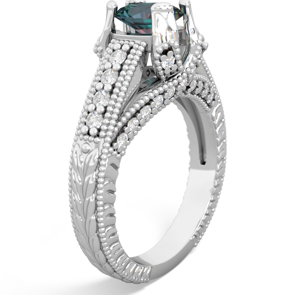 Alexandrite Antique Style Milgrain Diamond 14K White Gold ring R2028
