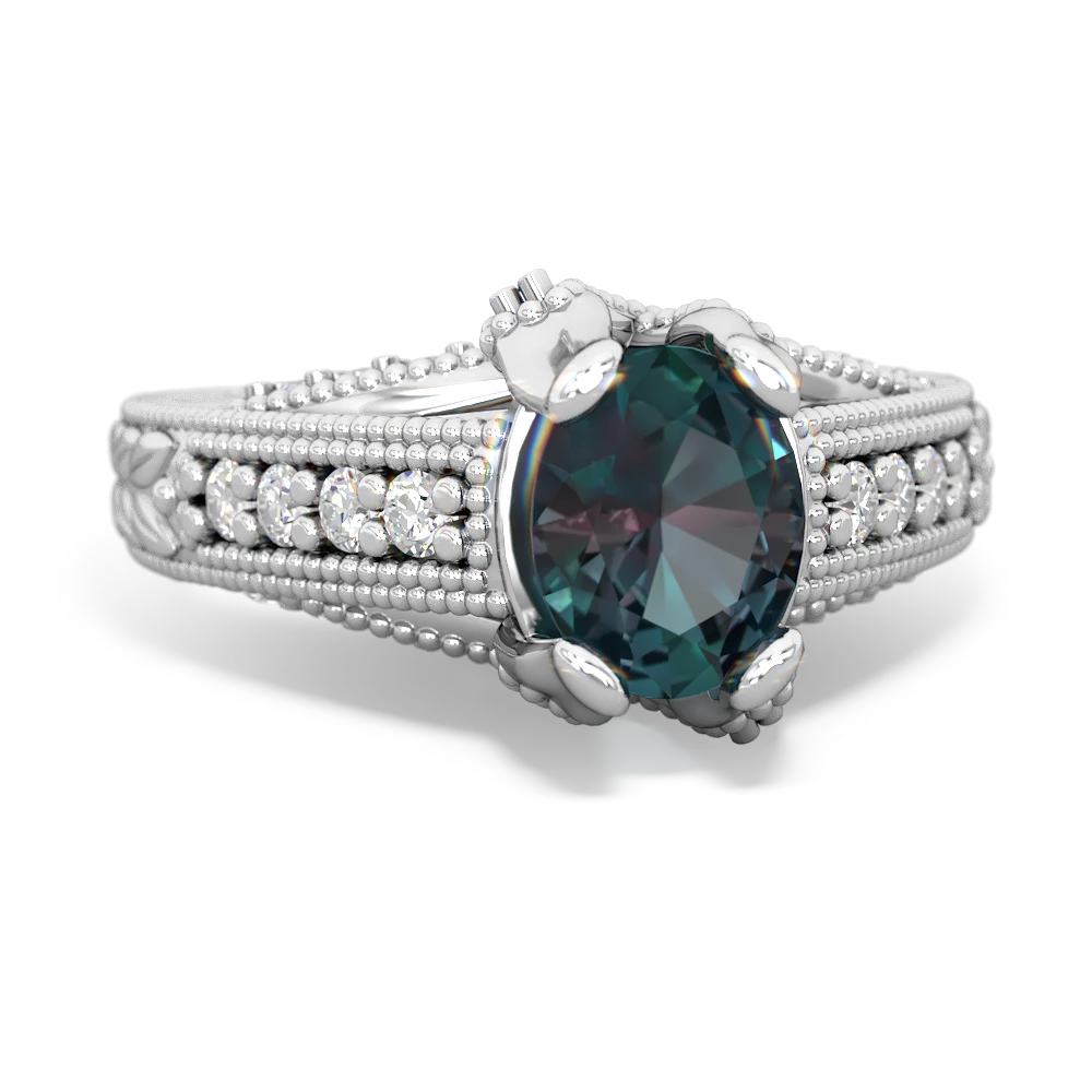 Alexandrite Antique Style Milgrain Diamond 14K White Gold ring R2028