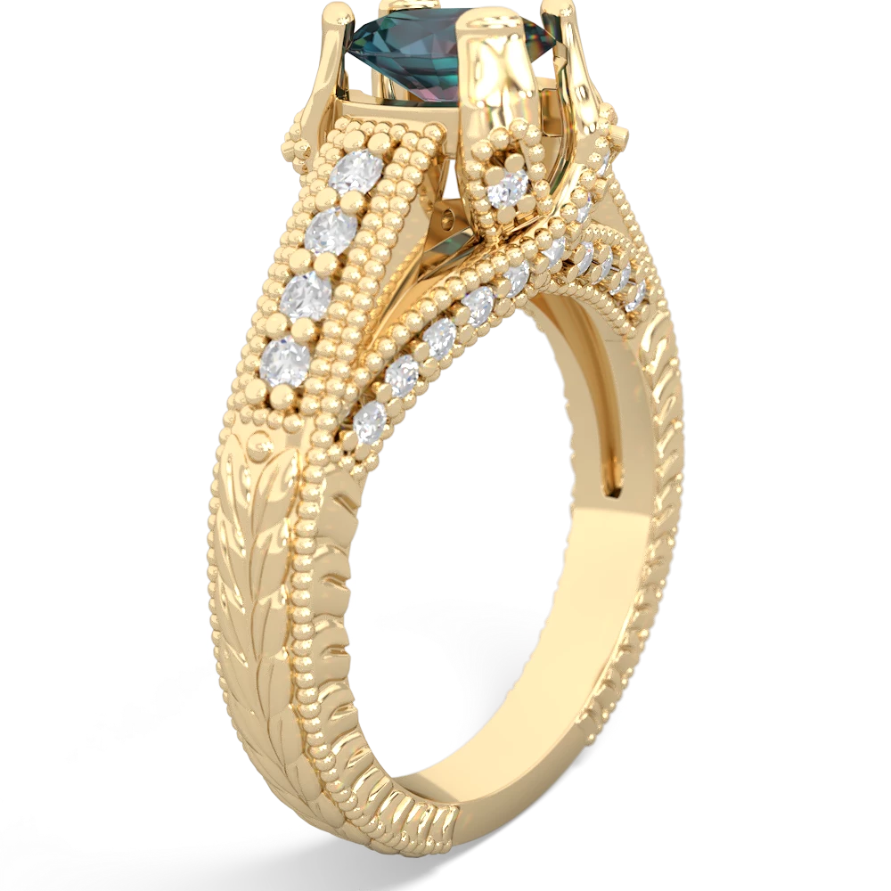 Alexandrite Antique Style Milgrain Diamond 14K Yellow Gold ring R2028