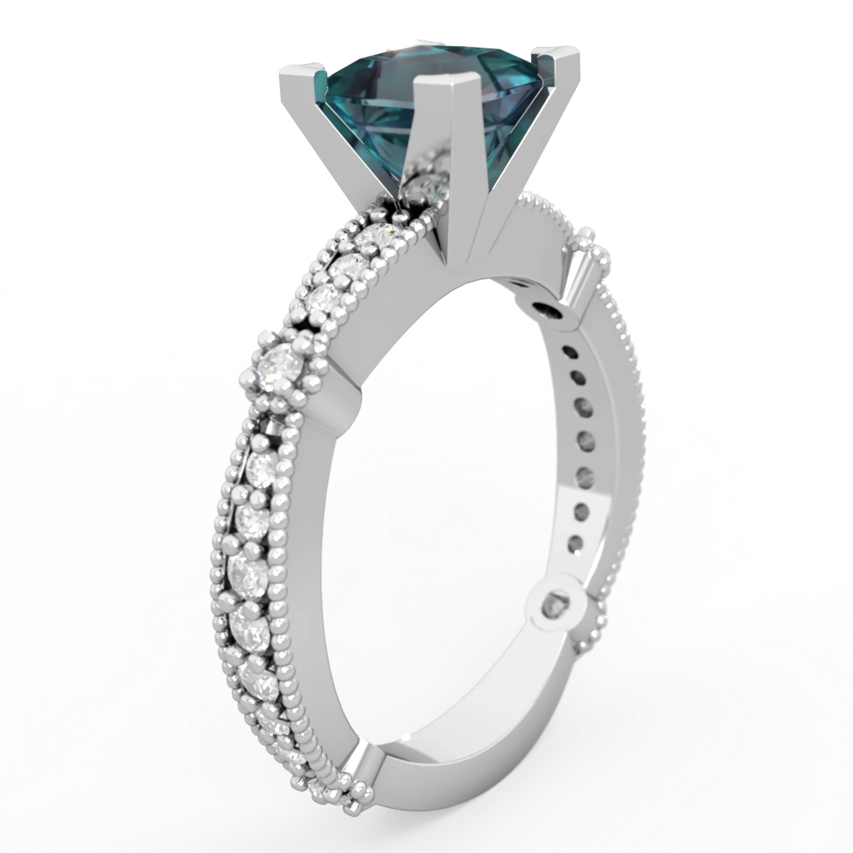 Alexandrite Sparkling Tiara 6Mm Princess 14K White Gold ring R26296SQ