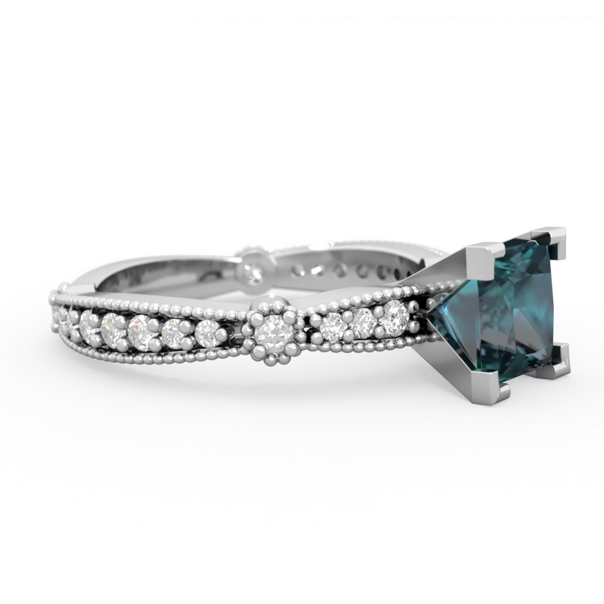 Alexandrite Sparkling Tiara 6Mm Princess 14K White Gold ring R26296SQ