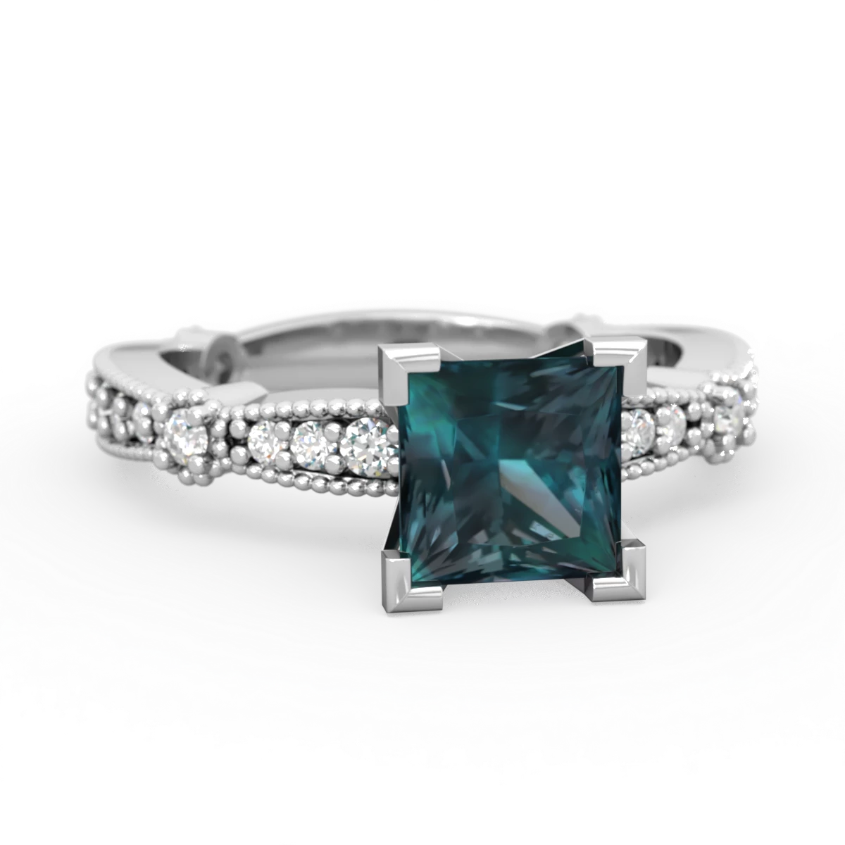 Alexandrite Sparkling Tiara 6Mm Princess 14K White Gold ring R26296SQ