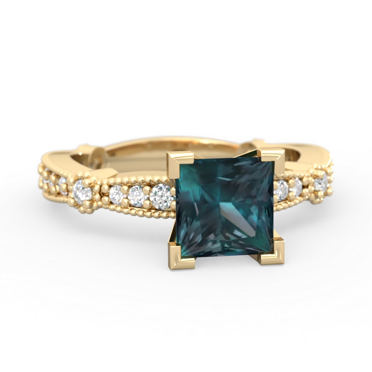 Alexandrite Sparkling Tiara 6Mm Princess 14K Yellow Gold ring R26296SQ