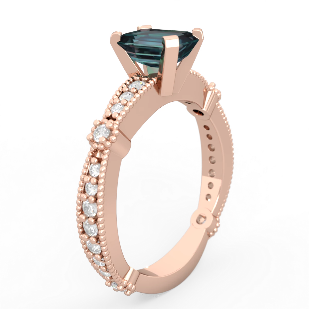 Alexandrite Sparkling Tiara 7X5mm Emerald-Cut 14K Rose Gold ring R26297EM
