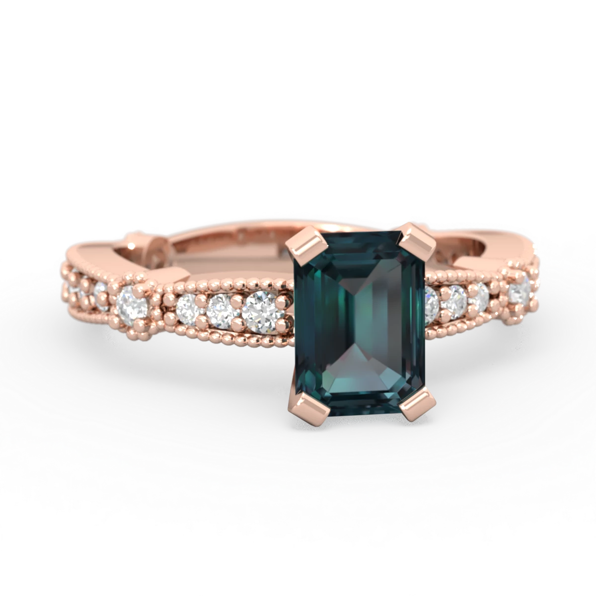 Alexandrite Sparkling Tiara 7X5mm Emerald-Cut 14K Rose Gold ring R26297EM