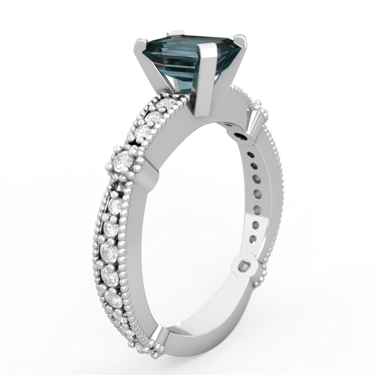 Alexandrite Sparkling Tiara 7X5mm Emerald-Cut 14K White Gold ring R26297EM